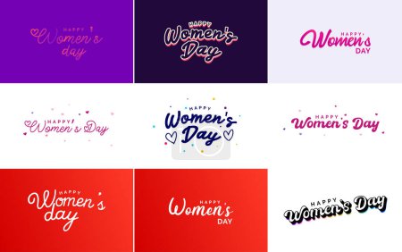 Illustration for Abstract Happy Women's Day logo with a woman's face and love vector design in pink and black colors - Royalty Free Image