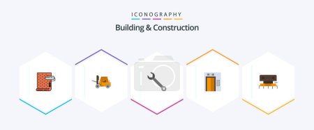 Téléchargez les illustrations : Building And Construction 25 Flat icon pack including level. building. transport. lift. construction - en licence libre de droit
