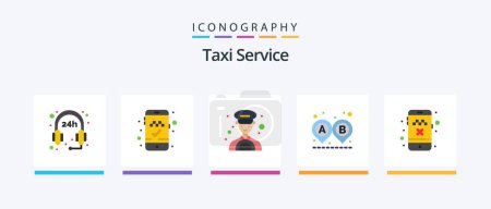 Téléchargez les illustrations : Taxi Service Flat 5 Icon Pack Including . taxi. taxi. cancel ride. ride. Creative Icons Design - en licence libre de droit