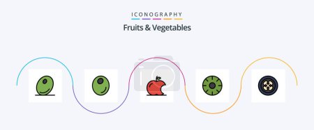 Téléchargez les illustrations : Fruits and Vegetables Line Filled Flat 5 Icon Pack Including fruit. fajita. intellect. exotic fruits. fruits - en licence libre de droit
