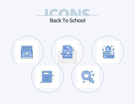Téléchargez les illustrations : Back To School Blue Icon Pack 5 Icon Design. back to school. apple education. color. exam paper. back to school - en licence libre de droit