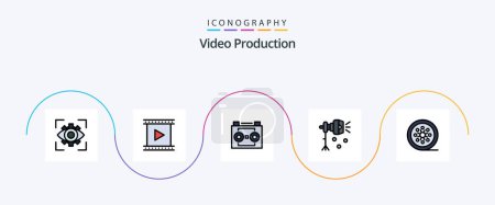 Ilustración de Video Production Line Filled Flat 5 Icon Pack Including lightning. illumination. movie. sound recording. digital audio - Imagen libre de derechos