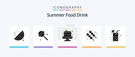 Téléchargez les illustrations : Summer Food Drink Glyph 5 Icon Pack Including . juice. cake. food. beverage. Creative Icons Design - en licence libre de droit