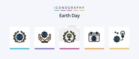 Ilustración de Línea del Día de la Tierra llenó 5 paquetes de iconos incluyendo tierra. Verde. Verde. Un día. agricultura. Diseño de iconos creativos - Imagen libre de derechos