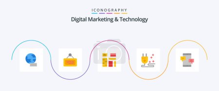 Illustration for Digital Marketing And Technology Flat 5 Icon Pack Including media. chat. content. marketing. plug - Royalty Free Image