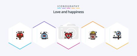 Illustration for Love 25 FilledLine icon pack including . love. heart. direction. snacks love - Royalty Free Image