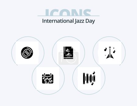 Illustration for International Jazz Day Glyph Icon Pack 5 Icon Design. multimedia. file document . music. vinyl - Royalty Free Image