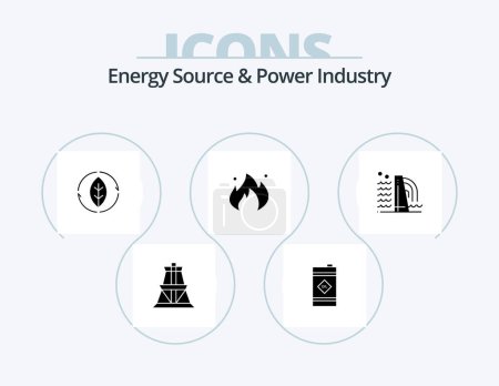 Illustration for Energy Source And Power Industry Glyph Icon Pack 5 Icon Design. construction. construction. energy. oil. fire - Royalty Free Image