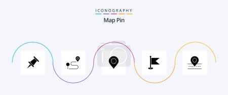 Téléchargez les illustrations : Map Pin Glyph 5 Icon Pack Including . way. pin. location. world - en licence libre de droit