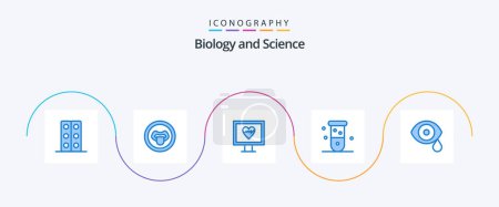 Ilustración de Biology Blue 5 Icon Pack Incluyendo el ojo. Laboratorio. Corazón. química. biología - Imagen libre de derechos