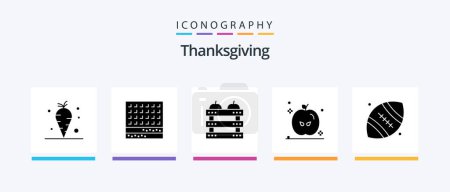 Téléchargez les illustrations : Pack d'icônes Glyphe 5 de Thanksgiving incluant le football américain. thanksgiving. gaufre. vacances. la nourriture. Icônes créatives Design - en licence libre de droit