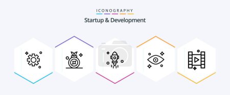 Illustration for Startup And Develepment 25 Line icon pack including . play. rocket. video. eyes - Royalty Free Image