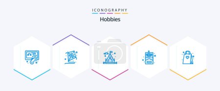 Illustration for Hobbies 25 Blue icon pack including . bag. hobby. hobby. shopping - Royalty Free Image