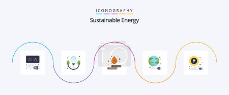 Illustration for Sustainable Energy Flat 5 Icon Pack Including power. electricity. spring. globe. plug - Royalty Free Image
