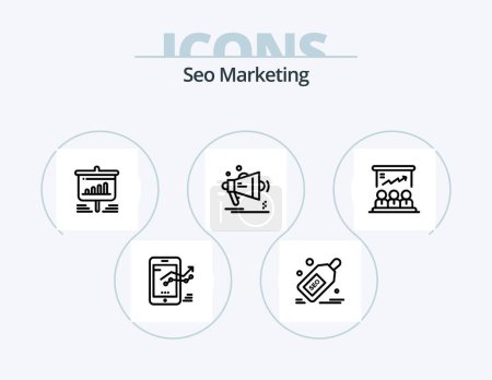 Téléchargez les illustrations : Seo Marketing Line Icon Pack 5 Icon Design. les affaires. idée. Une mallette. objectifs. cible - en licence libre de droit