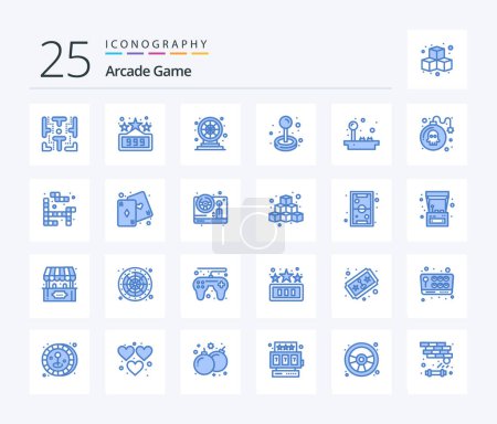 Ilustración de Arcade 25 Blue Color icon pack including game. bomb. fun. play. fun - Imagen libre de derechos