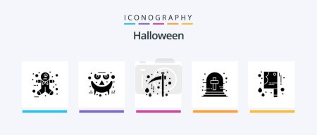 Téléchargez les illustrations : Halloween Glyph 5 Icon Pack Including halloween bloody knife. tomb. celebration. halloween graveyard cross. graveyard cross. Creative Icons Design - en licence libre de droit