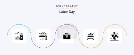 Illustration for Labor Day Glyph 5 Icon Pack Including hard cap . size. toolkit. construction - Royalty Free Image