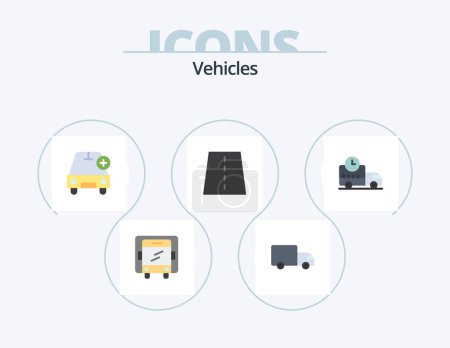 Téléchargez les illustrations : Vehicles Flat Icon Pack 5 Icon Design. delivery. grid. car. creative. bridge - en licence libre de droit