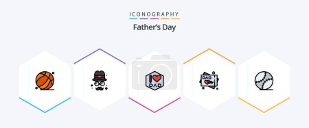 Téléchargez les illustrations : Pack icône Fathers Day 25 FilledLine incluant le baseball. Monsieur. Papa ! la fête des pères. carte de vœux - en licence libre de droit