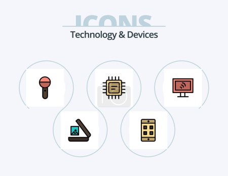 Ilustración de Devices Line Filled Icon Pack 5 Icon Design. image. headset. battery. headphone. bluetooth - Imagen libre de derechos