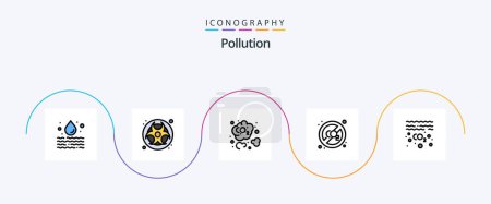Téléchargez les illustrations : Pollution Line Filled Flat 5 Icon Pack Including co. oil. carbon. gas. pollution - en licence libre de droit