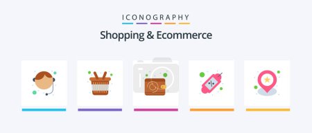 Téléchargez les illustrations : Shopping And Ecommerce Flat 5 Icon Pack Including star. geo. money. shopping. tag. Creative Icons Design - en licence libre de droit