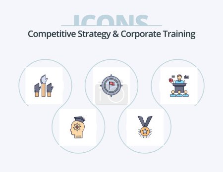 Illustration for Competitive Strategy And Corporate Training Line Filled Icon Pack 5 Icon Design. king. crown. presentation. seminar. presentation - Royalty Free Image