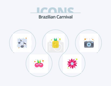 Téléchargez les illustrations : Carnaval brésilien Flat Icon Pack 5 Icon Design. photographie. ananas. chanson. naturel. fruits - en licence libre de droit