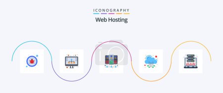 Téléchargez les illustrations : Web Hosting Flat 5 Icon Pack Including hosting. analysis. database server. web. hosting - en licence libre de droit