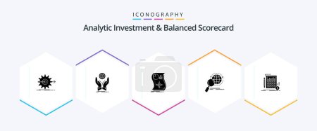Illustration for Analytic Investment And Balanced Scorecard 25 Glyph icon pack including globe. responsive. stack. response. love - Royalty Free Image