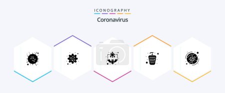 Téléchargez les illustrations : Coronavirus 25 Glyph icon pack including virus protection. liquid soap. virus. hand wash. flu - en licence libre de droit