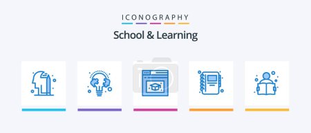 Ilustración de Escuela y aprendizaje Blue 5 Icon Pack Incluyendo estudio. conocimiento. página web. educación. cuaderno. Diseño de iconos creativos - Imagen libre de derechos