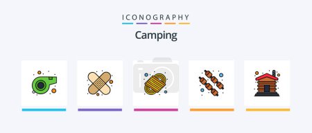 Ilustración de Línea de acampada llena paquete de 5 iconos incluido. silla. garabato. acampar. Diseño de iconos creativos - Imagen libre de derechos