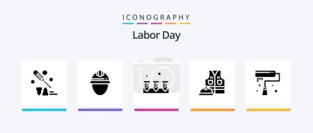 Illustration for Labor Day Glyph 5 Icon Pack Including labour jacket . hardware. helmet . equipment . screw. Creative Icons Design - Royalty Free Image