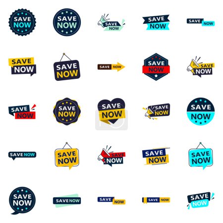 Illustration for Save Now 25 Unique Typographic Designs for a personalized saving message - Royalty Free Image