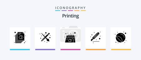 Téléchargez les illustrations : Printing Glyph 5 Icon Pack Including page. desk. advertisement. cutter. product. Creative Icons Design - en licence libre de droit