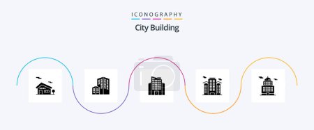 Ilustración de City Building Glyph 5 Icon Pack Incluye museo. edificio. rascacielos. administración. trabajo - Imagen libre de derechos