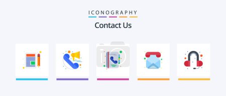 Illustration for Contact Us Flat 5 Icon Pack Including head phone. call. address. phone. contacts. Creative Icons Design - Royalty Free Image
