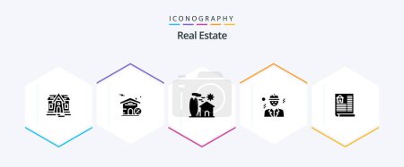 Téléchargez les illustrations : Real Estate 25 Glyph icon pack including estate . real . construction. building - en licence libre de droit