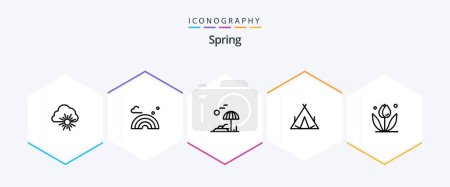 Illustration for Spring 25 Line icon pack including floral. spring. beach. wigwam. camp - Royalty Free Image