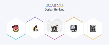 Illustration for Design Thinking 25 FilledLine icon pack including user. resume. tablet. design. time - Royalty Free Image