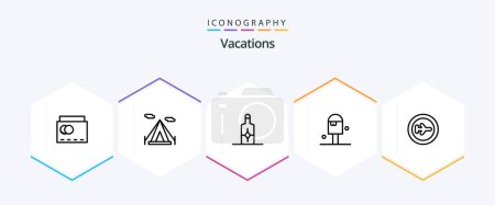 Illustration for Vacations 25 Line icon pack including summer. ice . teepee. beach . sunblock - Royalty Free Image