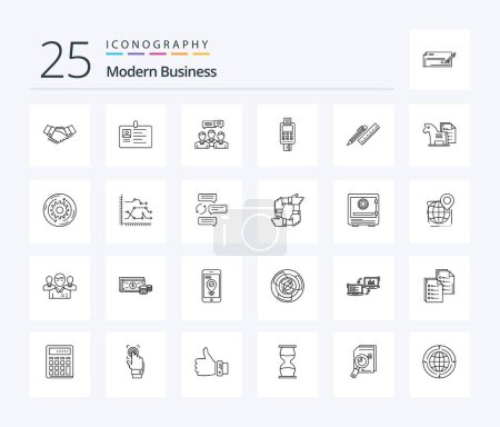 Ilustración de Modern Business 25 Line icon pack including meeting. consulting. corporate. business. pass - Imagen libre de derechos