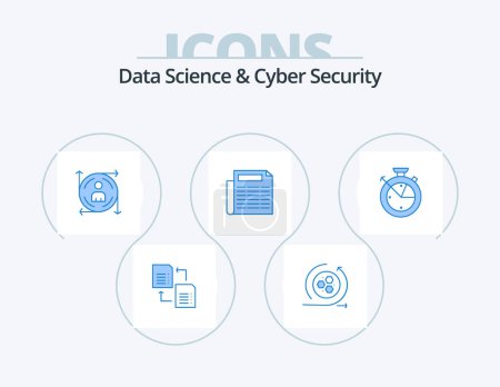 Téléchargez les illustrations : Data Science And Cyber Security Blue Icon Pack 5 Icon Design. clock. measure. user. document. news - en licence libre de droit