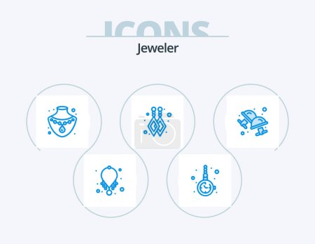 Ilustración de Jewellery Blue Icon Pack 5 Icon Design. jewelry. cufflink. watch accessorize. cuff. custom earrings - Imagen libre de derechos