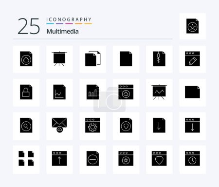 Ilustración de Multimedia 25 Solid Glyph icon pack including edit. zip. duplicate. document. page - Imagen libre de derechos