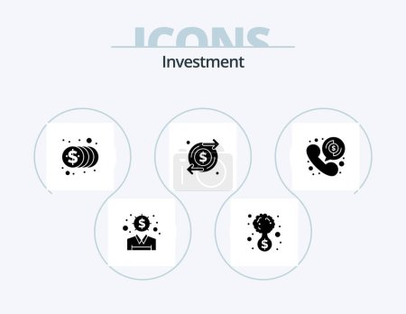 Téléchargez les illustrations : Investment Glyph Icon Pack 5 Icon Design. payment. money. coins. investment. growth - en licence libre de droit