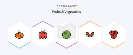 Téléchargez les illustrations : Fruits and Vegetables 25 FilledLine icon pack including . fruit. berry. food. slice - en licence libre de droit