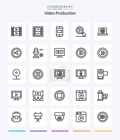 Ilustración de Creative Video Production 25 OutLine icon pack  Such As camera. laptop . camera. multimedia . video - Imagen libre de derechos